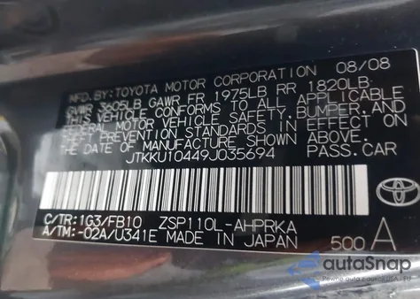 2009 Scion Xd z USA, uszkodzony, nr VIN JTKKU10449J035694